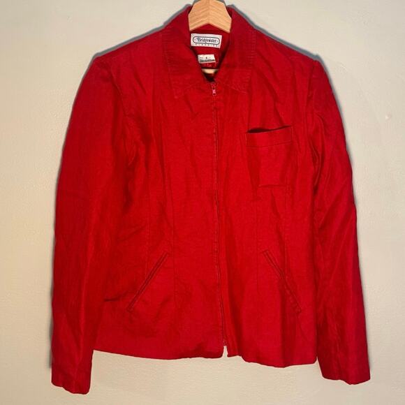 Vintage 90s Women's Bridgewater 100% Linen Classics Red Jacket Size 6 100% Linen - Picture 2 of 4
